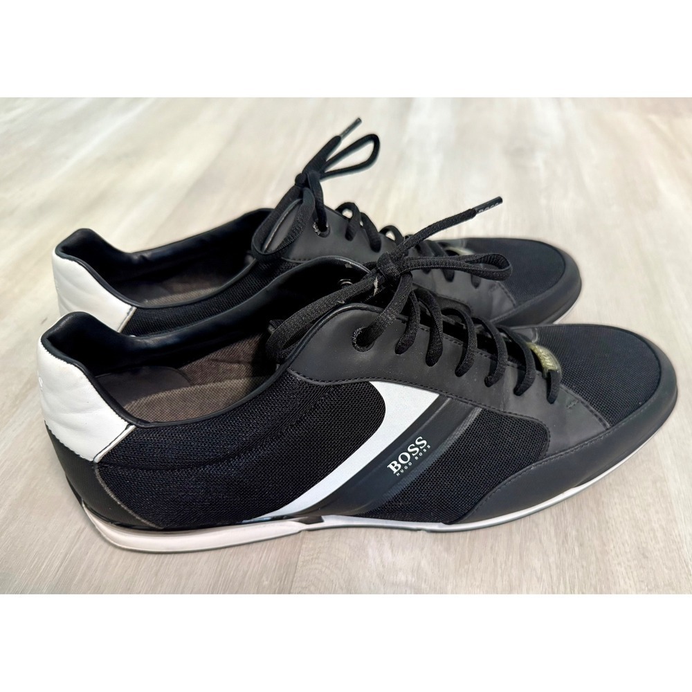 Hugo Boss Black Leather Trim Sneakers Mens Casual Comfort Shoes Sz 46 us 13